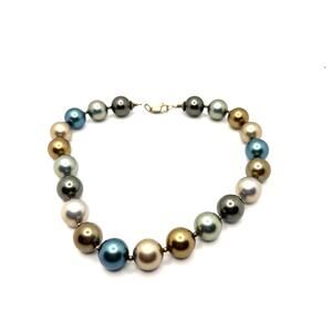 Vintage 90s Silver Blue Color Peacock South Sea Style Pearl Necklace